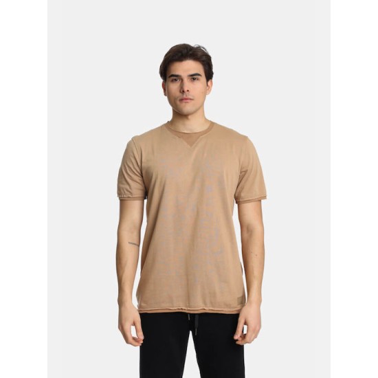 Ανδρικό T-shirt PACO&CO 2431056 CAMEL Κανονική γραμμή 