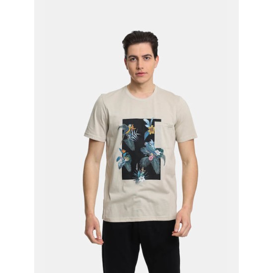 Ανδρικό T-shirt PACO&CO 2431047 BEIGE Κανονική γραμμή- Cotton