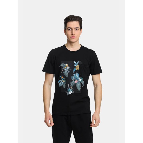 Ανδρικό T-shirt PACO&CO 2431047 BLACK Κανονική γραμμή- Cotton