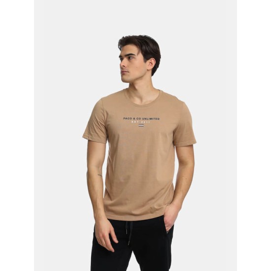 Ανδρικό T-shirt με Λογότυπο PACO&CO 2431031 CAMEL-Κανονική γραμμή