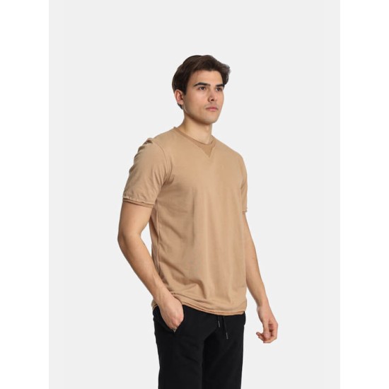 Ανδρικό T-shirt PACO&CO 2431056 CAMEL Κανονική γραμμή 