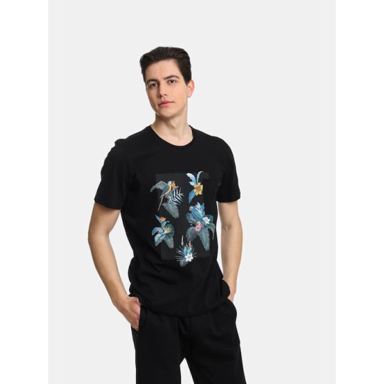 Ανδρικό T-shirt PACO&CO 2431047 BLACK Κανονική γραμμή- Cotton