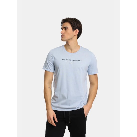 Ανδρικό T-shirt με Λογότυπο PACO&CO 2431031 CIEL-Κανονική γραμμή