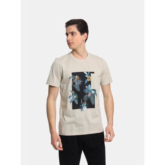 Ανδρικό T-shirt PACO&CO 2431047 BEIGE Κανονική γραμμή- Cotton