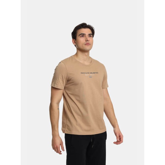 Ανδρικό T-shirt με Λογότυπο PACO&CO 2431031 CAMEL-Κανονική γραμμή