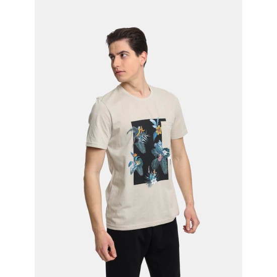 Ανδρικό T-shirt PACO&CO 2431047 BEIGE Κανονική γραμμή- Cotton