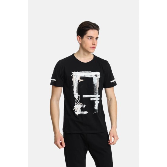 Ανδρικό T-shirt PACO&CO 2431044 BLACK Κανονική γραμμή- Cotton