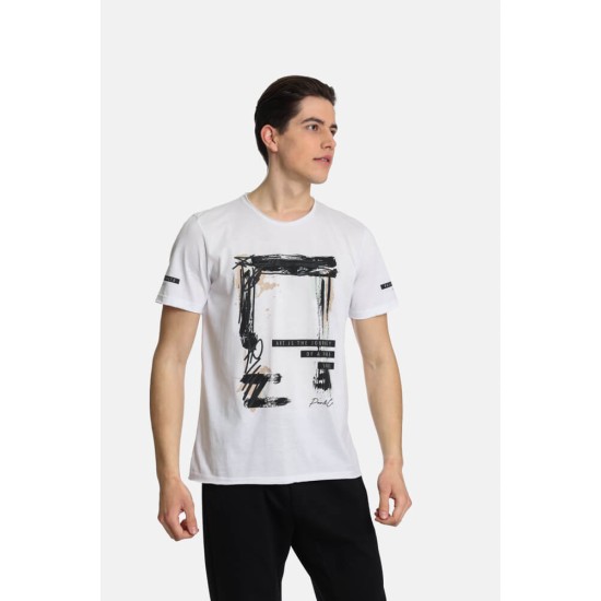 Ανδρικό T-shirt PACO&CO 2431044 WHITE Κανονική γραμμή- Cotton