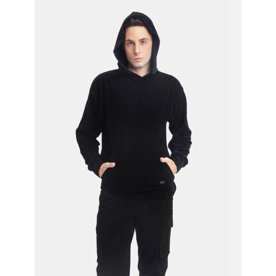 PACO&CO 2381087 BLACK Κοτλέ φούτερ με κουκούλα