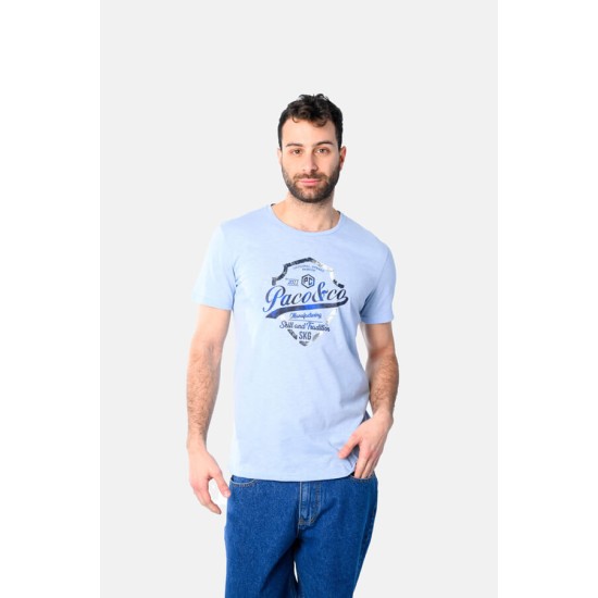 Ανδρικό T-shirt PACO&CO 2531019 CIEL Κανονική γραμμή- Cotton