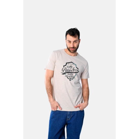 Ανδρικό T-shirt PACO&CO 2531019 BEIGE Κανονική γραμμή- Cotton