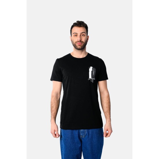 Ανδρικό T-shirt PACO&CO 2531024 BLACK Κανονική γραμμή- Cotton