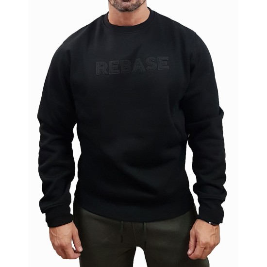 Ανδρικό hoodie REBASE 252RTOP-1057 BLACK με ανάγλυφο τύπωμα