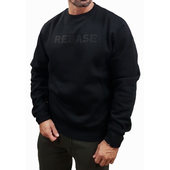 Ανδρικό hoodie REBASE 252RTOP-1057 BLACK με ανάγλυφο τύπωμα