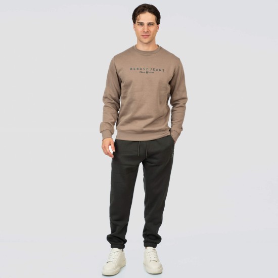 Ανδρικό hoodie REBASE 252RTOP-1066 DK BEIGE με Λογότυπο