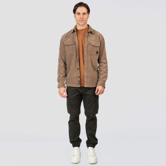 REBASE 252RGS-5097 BEIGE OVERSHIRT Κοτλέ Πουκάμισο 