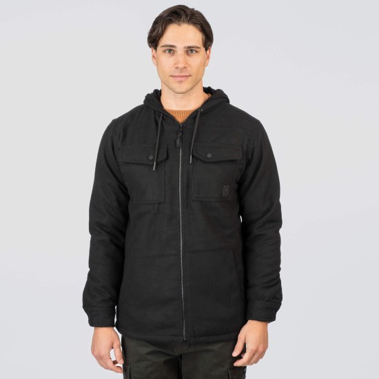 REBASE 252RGS-5104 BLACK OVERSHIRT ΜΕ ΚΟΥΚΟΥΛΑ 
