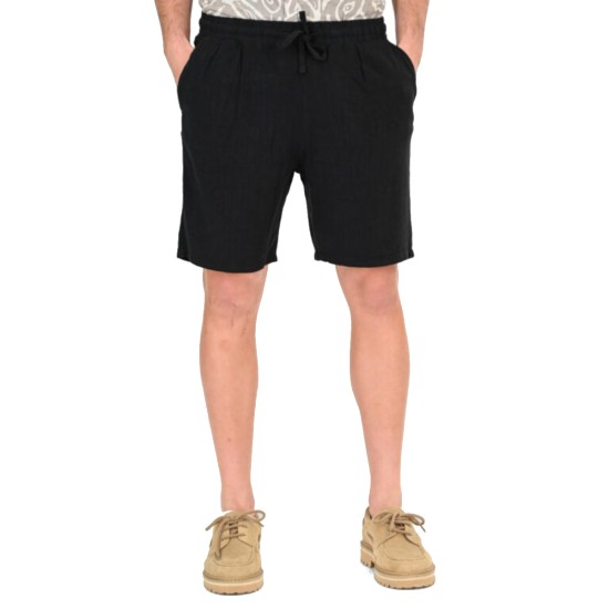 REBASE 261RMSHO-7052 BLACK Ανδρική Βερμούδα λινή