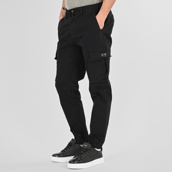 REBASE 261RCCP-4087 BLACK Cargo παντελόνι με λάστιχο στη μέση