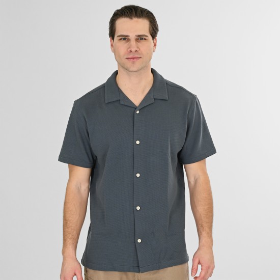 REBASE 261RGS-5180 ANTHRACITE Πουκάμισο με Byron γιακά (Waffle Fabric)