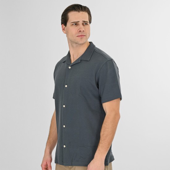 REBASE 261RGS-5180 ANTHRACITE Πουκάμισο με Byron γιακά (Waffle Fabric)