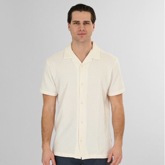 REBASE 261RGS-5180 OFF WHITE Πουκάμισο με Byron γιακά (Waffle Fabric)
