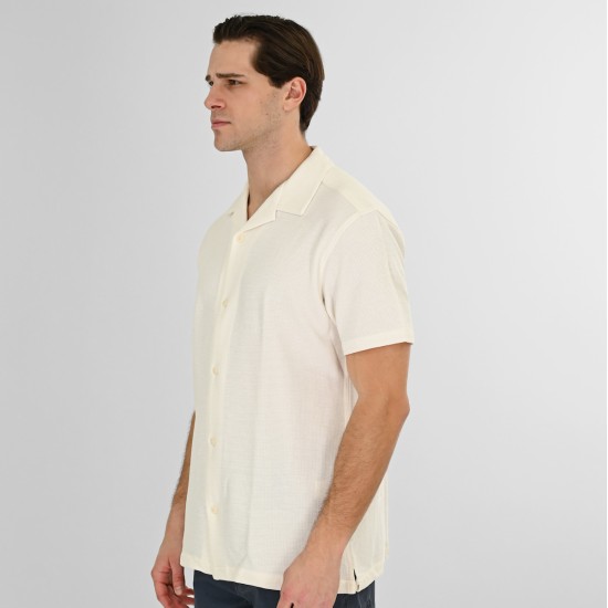 REBASE 261RGS-5180 OFF WHITE Πουκάμισο με Byron γιακά (Waffle Fabric)