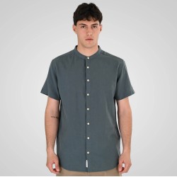 REBASE 261RGS-5177 STONE BLUE Κοντομάνικο Πουκάμισο Mao 