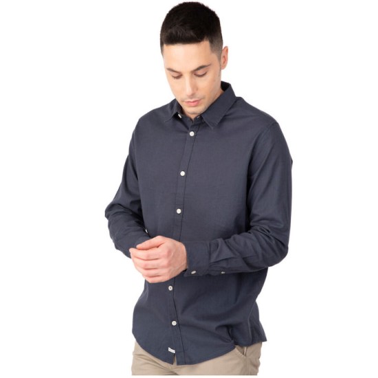 Ανδρικ΄ό λινό πουκάμισο REBASE 241-RGS-580 DARK BLUE