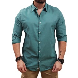 Ανδρικ΄ό λινό πουκάμισο REBASE 241-RGS-580 FOREST GREEN 