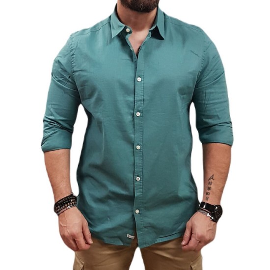 Ανδρικ΄ό λινό πουκάμισο REBASE 241-RGS-580 FOREST GREEN 