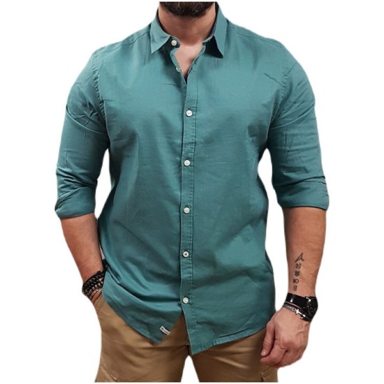 Ανδρικ΄ό λινό πουκάμισο REBASE 241-RGS-580 FOREST GREEN 