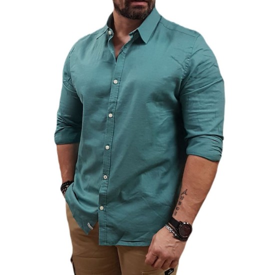 Ανδρικ΄ό λινό πουκάμισο REBASE 241-RGS-580 FOREST GREEN 