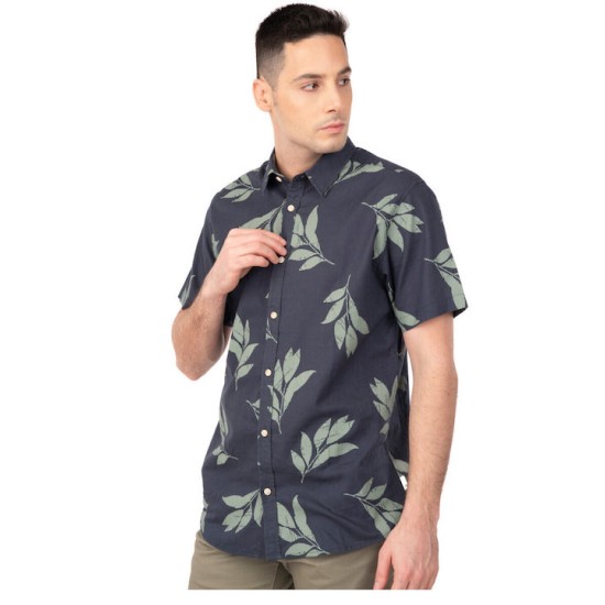 Ανδρικό λινό πουκάμισο κοντομάνικο REBASE 241-RGS-574 DARK BLUE