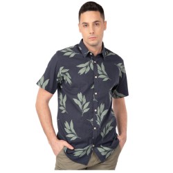 Ανδρικό λινό πουκάμισο κοντομάνικο REBASE 241-RGS-574 DARK BLUE
