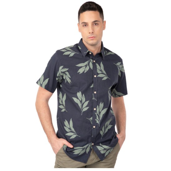 Ανδρικό λινό πουκάμισο κοντομάνικο REBASE 241-RGS-574 DARK BLUE