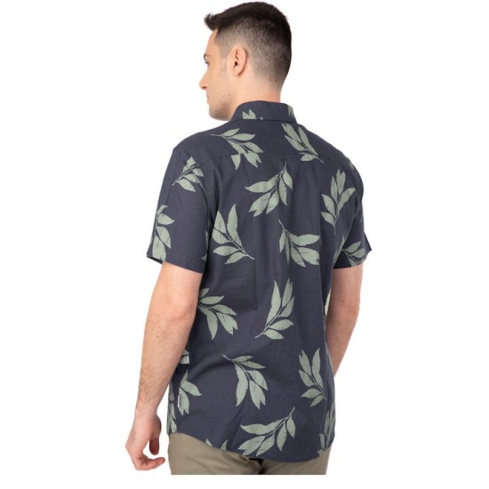 Ανδρικό λινό πουκάμισο κοντομάνικο REBASE 241-RGS-574 DARK BLUE