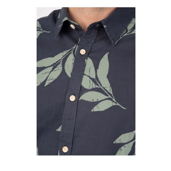 Ανδρικό λινό πουκάμισο κοντομάνικο REBASE 241-RGS-574 DARK BLUE