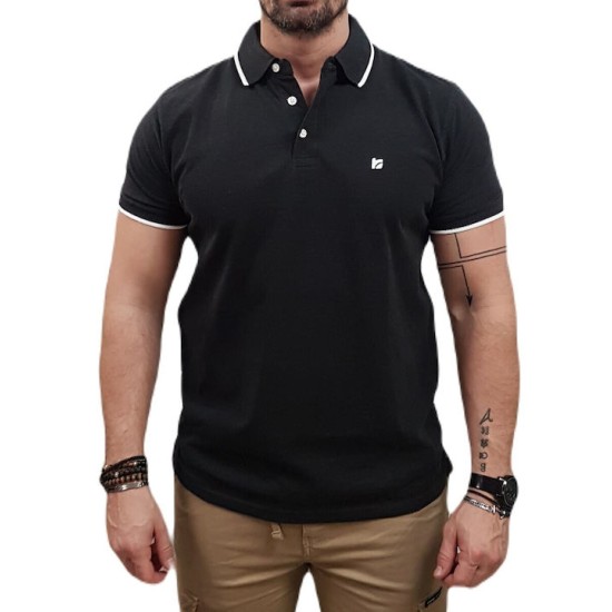 Rebase Ανδρική Μπλούζα Polo 241-RPS-302 BLACK