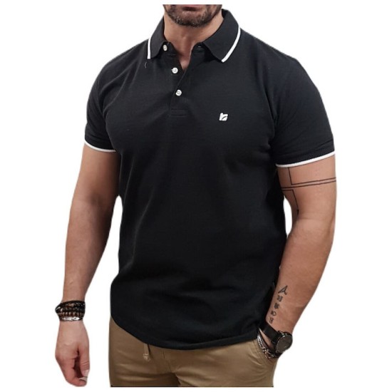Rebase Ανδρική Μπλούζα Polo 241-RPS-302 BLACK